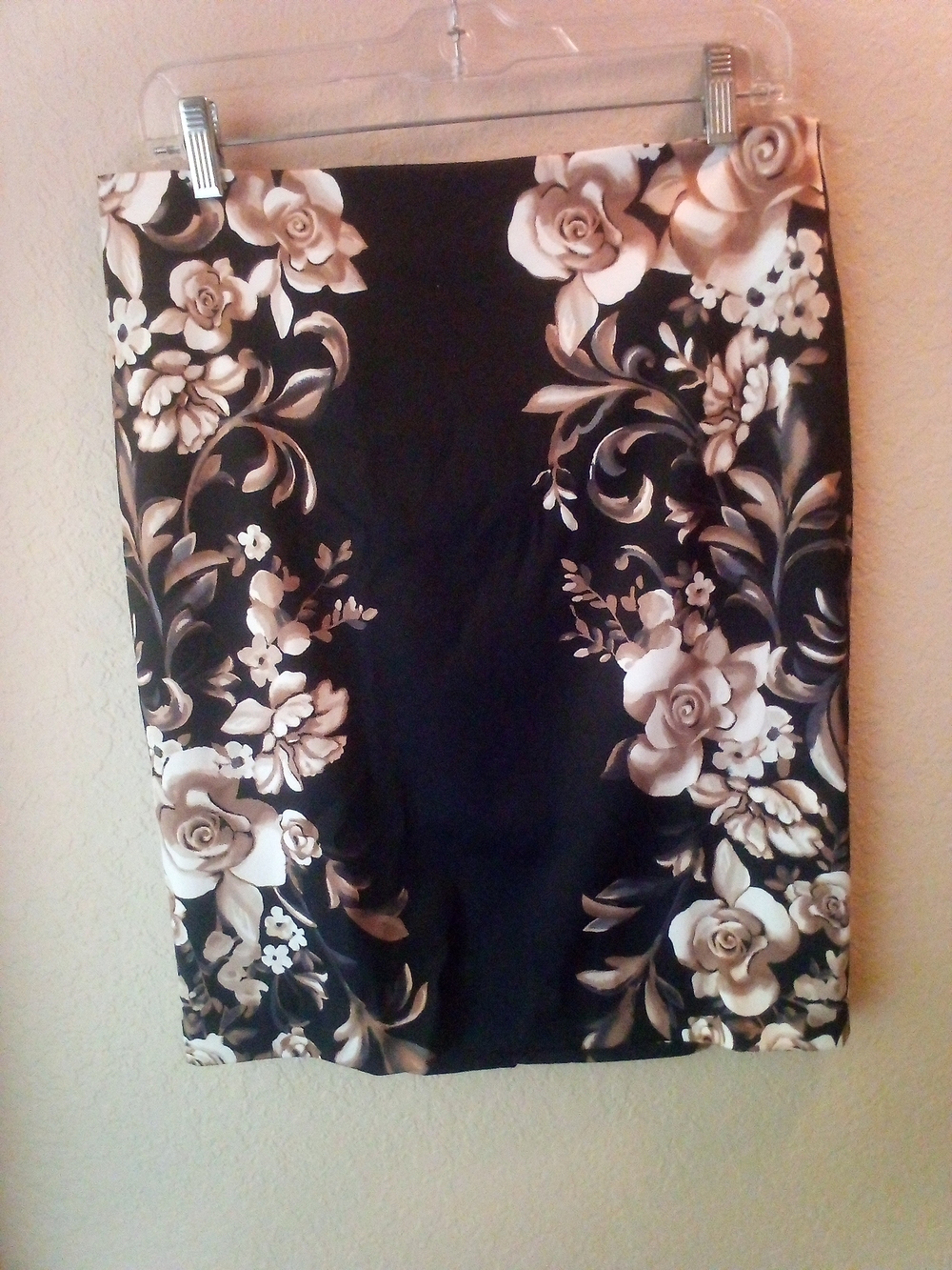White House Black Market Black Pencil Skirt with Cream Floral Print